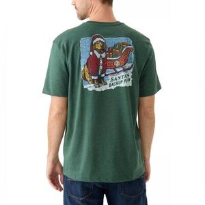 IZOD Men’s Christmas Short Sleeve Green Graphic T-Shirt Santa Dog Design, Size M